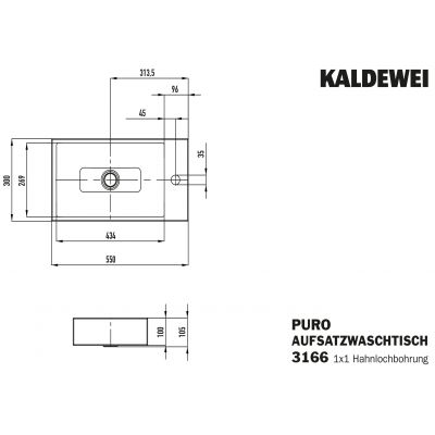 Kaldewei Puro umywalka 55x30 cm nablatowa prostokątna model 3166 biała 906906013001
