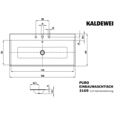 Kaldewei Puro umywalka 120x46 cm wpuszczana prostokątna model 3169 biała 907106033001