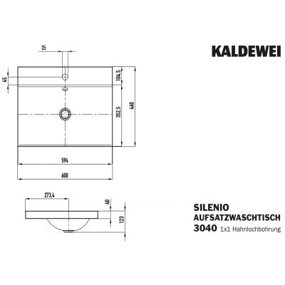 Kaldewei Silenio umywalka 60x46 cm nablatowa prostokątna model 3040 biała 903906013001