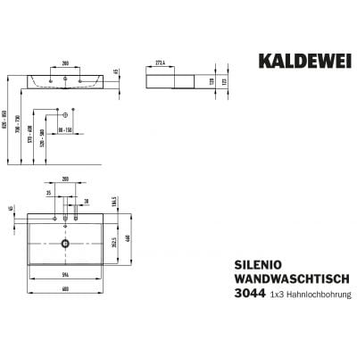 Kaldewei Silenio umywalka 60x46 cm ścienna prostokątna model 3044 biała 904306033001