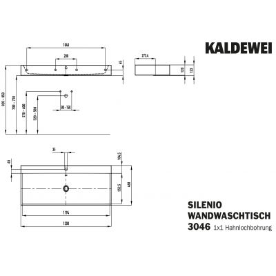 Kaldewei Silenio umywalka 120x46 cm ścienna prostokątna model 3046 biała 904506303001