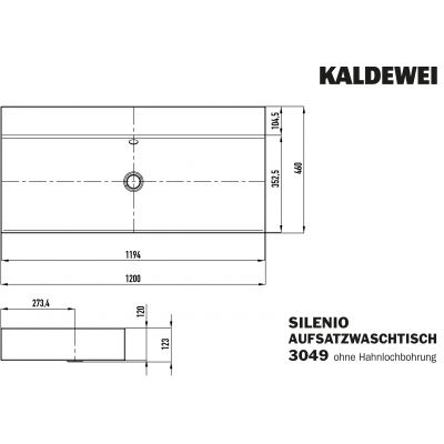 Kaldewei Silenio umywalka 120x46 cm nablatowa prostokątna model 3049-D biała 906406313001