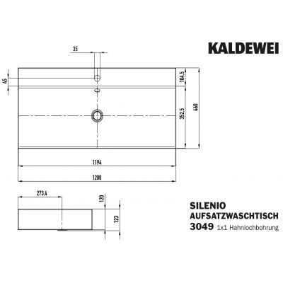 Kaldewei Silenio umywalka 120x46 cm nablatowa prostokątna model 3049 biała 906406013001