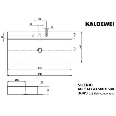 Kaldewei Silenio umywalka 120x46 cm nablatowa prostokątna model 3049 biała 906406033001