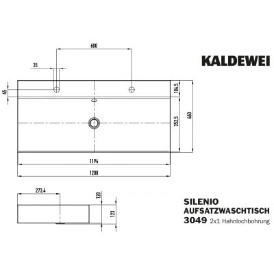 Kaldewei Silenio umywalka 120x46 cm nablatowa prostokątna model 3049-D biała 906406043001