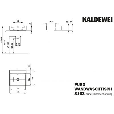 Kaldewei Puro umywalka 46 cm ścienna kwadratowa model 3163 biała 901306003001