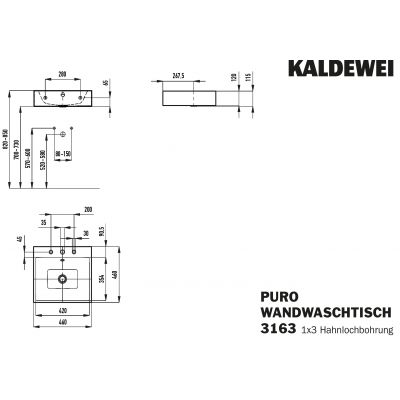 Kaldewei Puro umywalka 46 cm ścienna kwadratowa model 3163 biała 901306033001