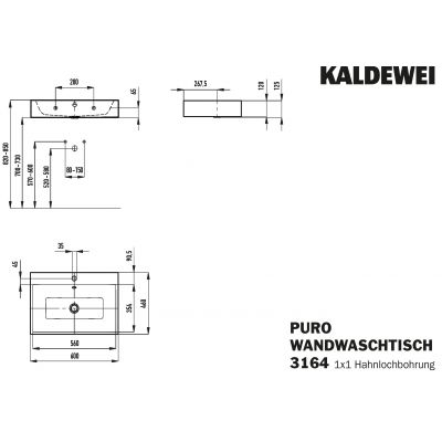 Kaldewei Puro umywalka 60x46 cm ścienna prostokątna model 3164 biały 901406013001