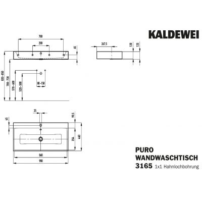 Kaldewei Puro umywalka 90x46 cm ścienna prostokątna model 3165 biała 901506013001