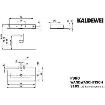 Kaldewei Puro umywalka 90x46 cm ścienna prostokątna model 3165 biała 901506033001