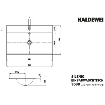 Kaldewei Silenio umywalka 90x46 cm wpuszczana prostokątna model 3038 biała 907806303001