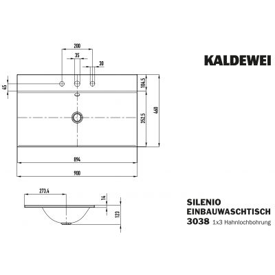 Kaldewei Silenio umywalka 90x46 cm wpuszczana prostokątna model 3038 biała 907806033001