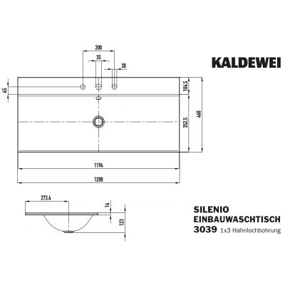 Kaldewei Silenio umywalka 120x46 cm wpuszczana prostokątna model 3039 biała 907906033001