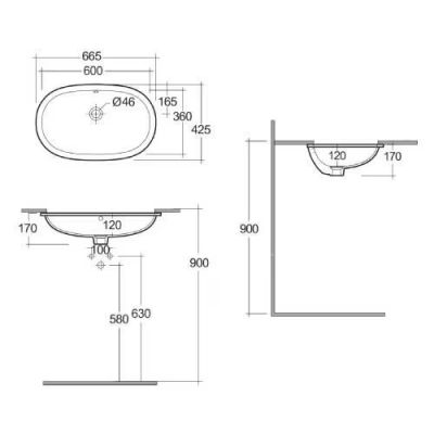 Kludi Resa umywalka 60x36 cm owalna podblatowa biała 59W0443