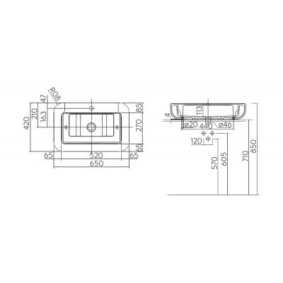 Koło Cocktail umywalka 65x42 cm nablatowa prostokątna Reflex biała L31666900