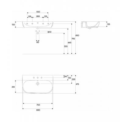 Keramag 4U umywalka 80 cm wisząca 123480-000