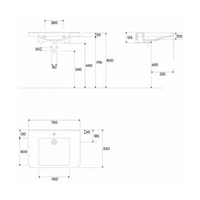 Keramag Renova Nr 1 Comfort umywalka 75x55 cm dla niepełnosprawnych biała 128575-600