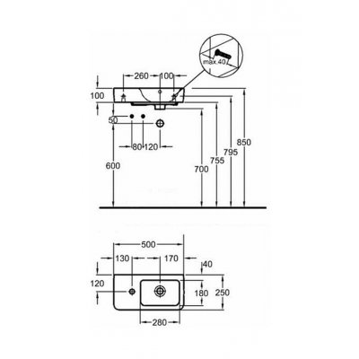 Keramag Renova Nr 1 Comprimo New umywalka 50 cm asymetryczna KeraTect 276350-600