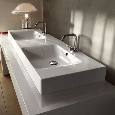 Kerasan Cento umywalka 140x45 cm prostokątna podwójna biała 353601
