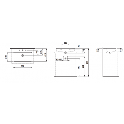 Laufen Val umywalka 60x42 cm prostokątna ścienna-nablatowa biała H8162830001091
