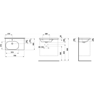 Laufen Lua umywalka 75x46 cm prostokątna ścienna biała H8170860001091