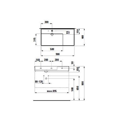 Laufen Kartell umywalka 90x46 cm prostokątna ścienna-meblowa biała H8183380001111