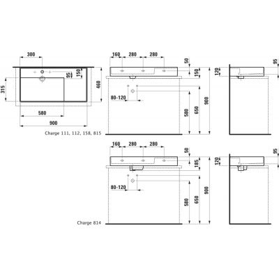 Laufen Kartell umywalka 90x46 cm ścienna asymetryczna szary mat H8183387591111