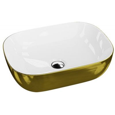 LaVita Costa Brushed Gold umywalka 46x32,5 cm nablatowa prostokątna złoty szczotkowany/biały połysk