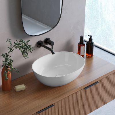 Lavaberg Skinn umywalka 47x36 cm owalna nablatowa biały połysk 663130051003