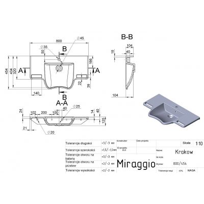 Miraggio Krakow Matt umywalka 80x45,4 cm ścienna dla niepełnosprawnych biały mat 0000204