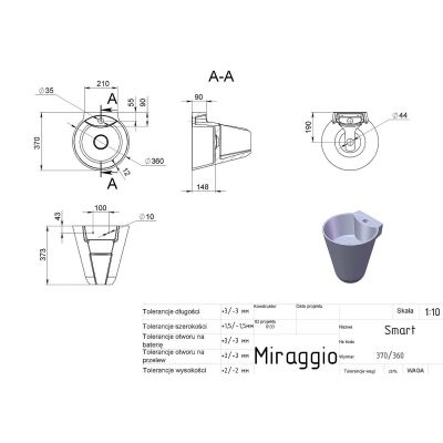 Miraggio Smart Matt umywalka 36x36 cm okrągła ścienna biały mat 0000241