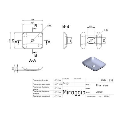 Miraggio Marteen Mirastone umywalka 49,9x40,1 cm prostokątna nablatowa szary mat 0000428