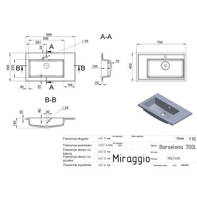 Miraggio Barcelona L Matt umywalka 70x40 cm prostokątna wpuszczana biały mat 0000481