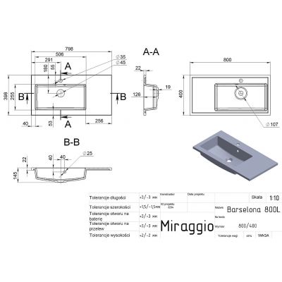 Miraggio Barcelona L Matt umywalka 80x40 cm prostokątna wpuszczana biały mat 0000486