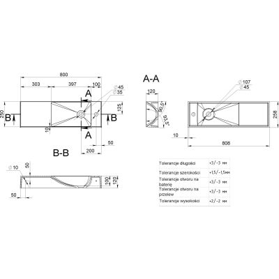 Miraggio Shanghai umywalka 80,8x25,8 cm prostokątna prawa biały połysk 0000576