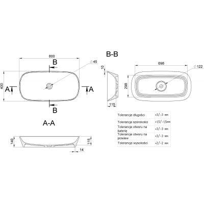 Miraggio Tripoli umywalka 80x40 cm nablatowa owalna biały połysk 0000586