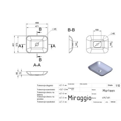 Miraggio Marteen Matt umywalka 49,9x40,1 cm prostokątna nablatowa biały mat 0000655