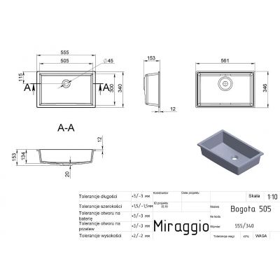 Miraggio Bogota Matt umywalka 55,5x34 cm prostokątna wpuszczana biały mat 0000665