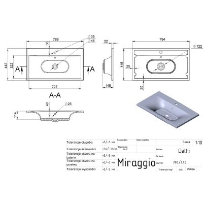 Miraggio Delhi umywalka 79,4x44,6 cm prostokątna wpuszczana biała 0000786