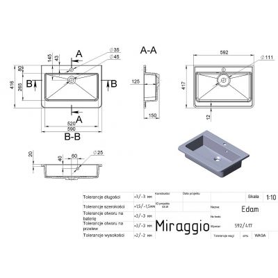 Miraggio Edam Matt umywalka 59x41,6 cm prostokątna wpuszczana biały mat 0000792