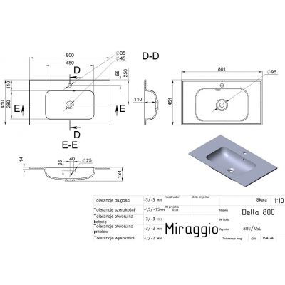 Miraggio Della Mirastone umywalka 80,1x45,1 cm prostokątna wpuszczana szary mat 0000943