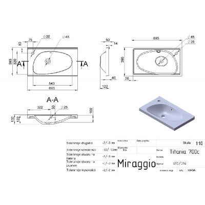 Miraggio Titania Mirastone umywalka 69,5x39,6 cm prostokątna wpuszczana szary mat 0000980