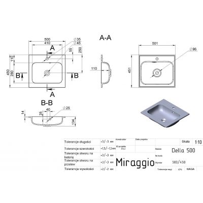 Miraggio Della Mirastone umywalka 50,1x45,1 cm prostokątna wpuszczana szary mat 0000985