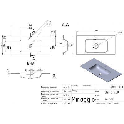 Miraggio Della Mirastone umywalka 90,1x45,1 cm prostokątna wpuszczana szary mat 0000987