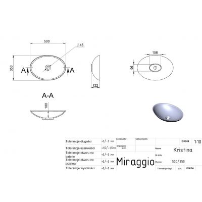 Miraggio Kristina Mirasoft umywalka 50x35 cm owalna nablatowa biały mat 0001019
