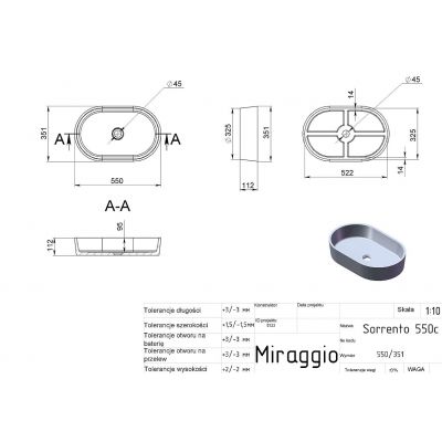 Miraggio Sorrento Mirasoft umywalka 55x35,1 cm owalna nablatowa biały mat 0001024