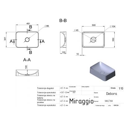 Miraggio Debora Mirasoft umywalka 50x35 cm prostokątna nablatowa biały mat 0001048