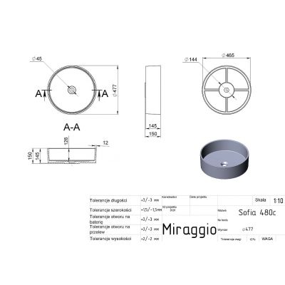 Miraggio Sofia Mirasoft umywalka 47x47 cm okrągła nablatowa biały mat 0001049