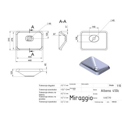 Miraggio Albena Mirasoft umywalka 44x31 cm prostokątna wpuszczana biały mat 0001063