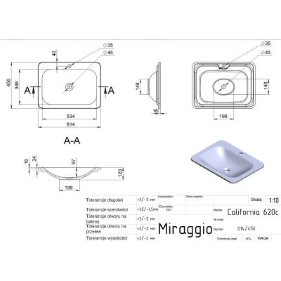 Miraggio California Mirasoft umywalka 61,4x45,6 cm prostokątna wpuszczana biały mat 0001064